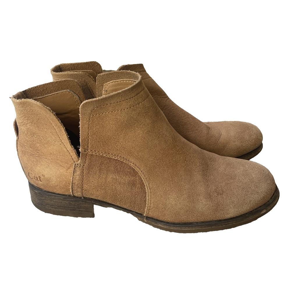 Caterpillar CAT Women's 8.5 Brown Leather Ankle Boots Pull On Suede Tan